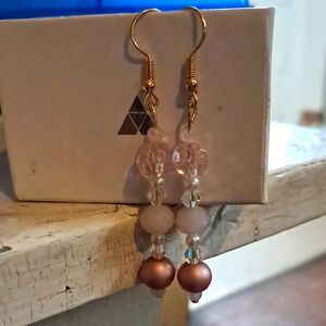 Pretty Gold and Pink Beaded Earrings